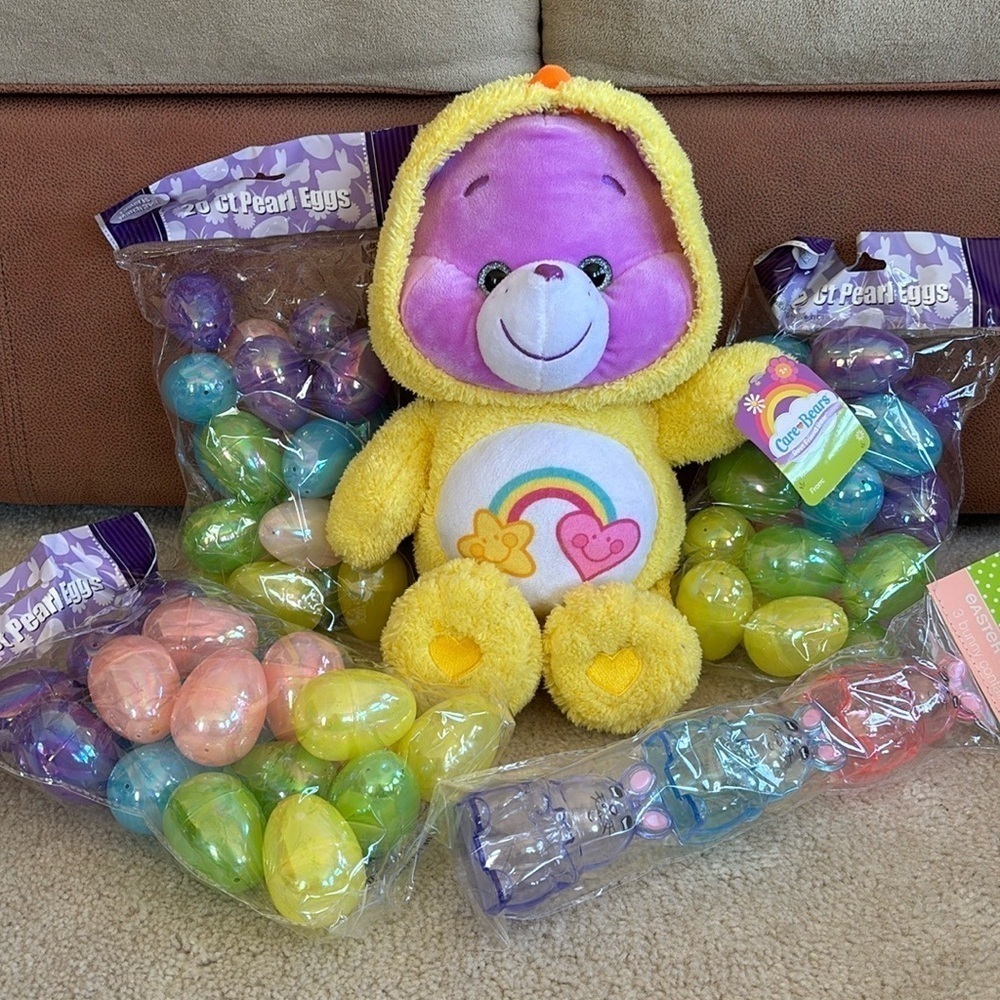 Brand New Care Bears Purple Easter Bear Duck Costume Iridescent Pearl Eggs Bunny